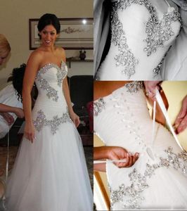 Skromna kryształowa sukienka ślubna Vintage Aline Sweetheart Bling Crystals Ceile Tiulle w górę Kaplica Kaplica Bridal Dresse1499005