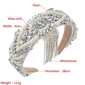 Luxury Retro Headbands Court Style Exaggerated Rhine Stone Bands Wide Brimmed Pearl Fringe Bangs Hair Dinner Party Accessories Wholesale Factory #028