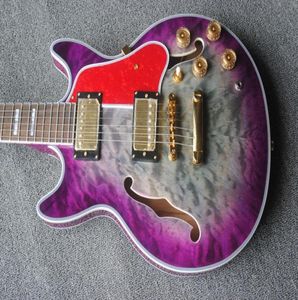 Custom 1959 339 Semi Hollow Body Purple Grey Jazz Electric Guitar Double F Holes Quilted Maple Top Back Gold Grover Tuner Red3533974