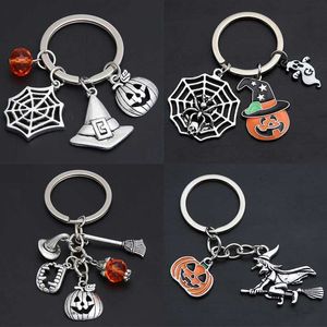 Keychains colhendo 1pc Spider Web Charms Keyring Chain Chain Chain Pumpkin Ghost esmalte o chaveiro de Halloween Acessórios de Halloween Presentes Q240403