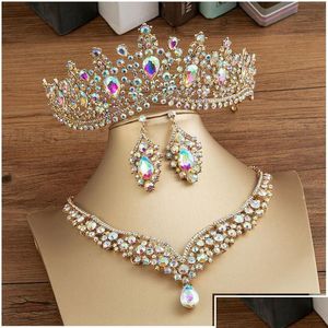 Conjuntos de jóias de casamento conjuntos de jóias kmvexo lindas cristais ab colos de brincos de moda de noiva para mulheres coroa de vestido Drown d dhu2i