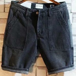 Men's Shorts Denim shorts for mens summer full-color blocking pocket ultra-thin Korean black and gray straight five point pants trend J240407