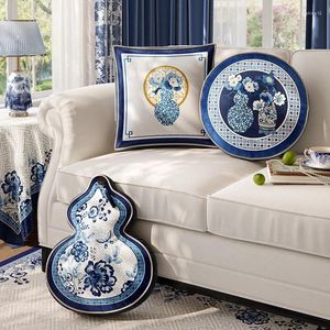 Travesseiro estilo chinês decoração caseira leve tampa de veludo de luxo azul porcelana travesseiro de porcelana para sofá quarto