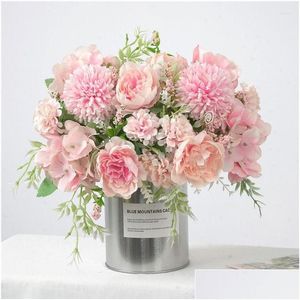 Dekorative Blumen Kränze echte Berührung Seiden Rose Pfingstrose gefälschte künstliche Blumenstraußpflanzen Blume Ball Hochzeit Mariage Home Garden Party d Dho8y