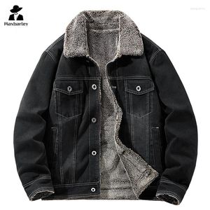 Herrjackor vinterfleece denim jacka retro casual tvättad bomull lamm ull krage parka cityboy varumärke vindproof varm kappa