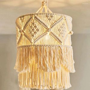 Tapissries 1pc Nordic Macrame Woven Tapestry Lampshade Boho Hängande lampa täcker takhängen för hemmet sovrum dekorativt