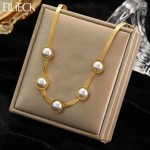 Chains EILIECK 316L Stainless Steel Gold Color Necklace Round Pearl Choker For Women Girls Pendant Clavicle Chain Jewelry Gift