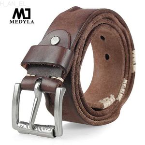 Bälten Medyla Original Mens denim Strap Pin Buckle Full Grain Leather Strap Denim Bredband Högkvalitativ Cummerbundlesc240407