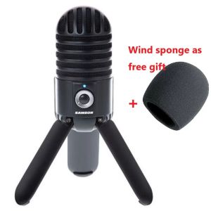 Microfones Original Samson Meteor Mic USB Condenser Microphone Studio Microphone Cardioid för datornotbok Network Black and Silver