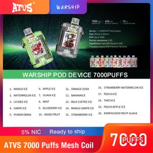 ATVS Puff 7000 Одноразовая E Cigarette 7k Puffs Ondayable Vape Pen Device Electronic Cigarettebox 7000