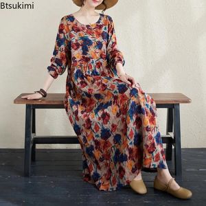 Abiti casual Donne femminile Vintage Ethnic Stampa sciolta Maxi Dress Female Fashion Elegante Temperamento Elegante Vestidos per vacanze Long Holiday