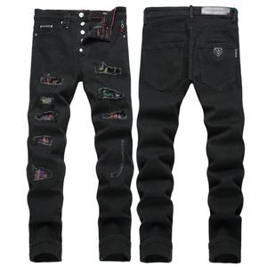 Pp jeans denim byxor mens jeans designer män broderi smala fit svarta byxor high-end rippad kvalitet rak retro streetwear casual sweatpants pp3658