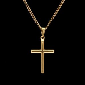 Mens Stainless Steel Cross Pendant Necklace Gold Sweater Chain Fashion Hip Hop Necklaces Jewelry BCKV