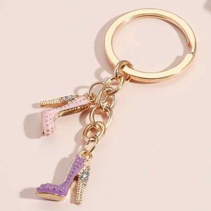 Keychains Lanyards Cute Keychain Colorful High Heels Key chains Enamel Shoes Ring Friendship Gifts For Women Girls Handbag Accessorie Jewelry Q240403