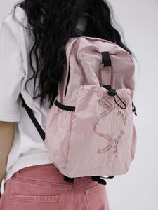 Korean Embroidery Bow Women Nylon Pink Backpacks Girls School Bag High Capacity Female Lightweight Travel Bags Preppy Style 240329