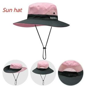 Wide Brim Hats Bucket Womens UV Protection Sun Hat Cooling Net Horsetail Hole Folding Travel Outdoor Fishing Q240403