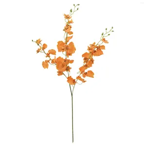 Decorative Flowers Orange Dancing Orchid Fake Wedding Home Decor Artificial Plants Sample Room Ornaments Bouquet