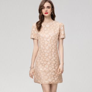 Damskie sukienki na pasie startowe o szyję krótkie rękawy z koralikami kruche cekinowe mody Casual Designer Mini vestidos