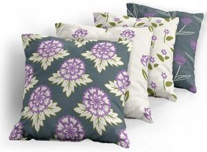 Pillow Flower Throw Stands Blooming Theme Romantic Print Lavender Gray 45x45 Capas de caixa decorativas