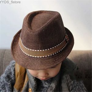 Chapéus de aba larga Bucket Retro Boys and Girls Baby Curled Trilby Fedora Hat Clip Crown Jazz Childrens Short YQ240407