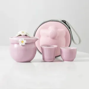 Teaware set Portable Travel Tea Set Ceramic Teapot Teacup Pink Cup Exquisite Women's Pot Outdoor Chinese