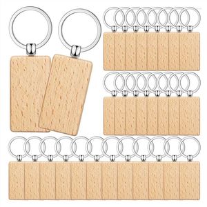 Kitchen Storage 50 Pieces Blank Wooden Key Tag Engraving Blanks Unfinished Wood Keychain Ring Tags For DIY Crafts Rectangle
