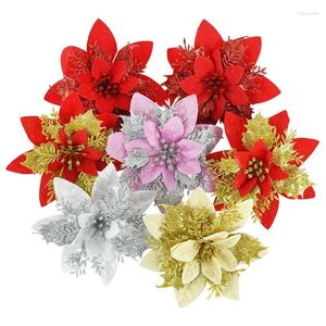 Decorative Flowers 5p Merry Christmas Artificial Flower Tree Ornaments Pink Gold Silver Red DIY Home Decoration Glitter