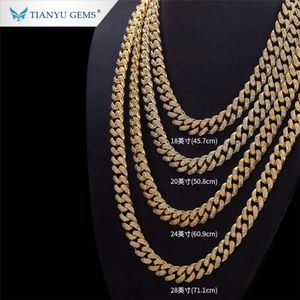 Tianyu ädelstenar Anpassade hiphophalsband Miami Mossanite Real 10K 14K 18K Solid Gold Diamond Moissanite Cuban Link Chains For Mens
