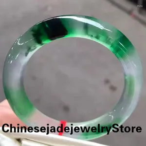 Bangle Beautiful Delicate High Floating Green Flower knappa naturliga Myanmar Grade A Jadeite Handring Jade Armband Smycken