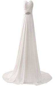 Romântico Aline White Beach Vestres de noiva para cristais Vestido de noiva de chiffon de miçangas abertas para trás vestidos de noiva com desconto vestido2680656