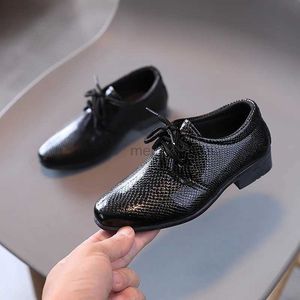 Athletic Outdoor Child Boys Black Leather Shoes Britain Style For Party Wedding lågklackad snörning Kids Fashion Student School Performance Shoes 240407