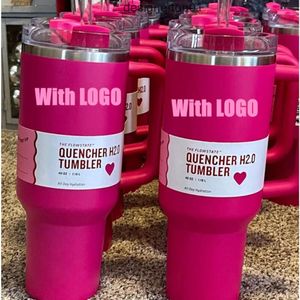 Staneliness US Stock 11 Cosmo Pink Target Red Ready to Ship Mugs Quencher Tumblers H20 40oz Cups With Silicone Handle Lock och Straw 2nd Generation Car Mugs Water B 34K5