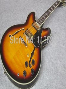Promozione 50th Anniversary 335 Vintage Sunburst Flame Maple Top Semi Hollow Body Jazz Electric Guitar Black Pickguard Block Pear9126459