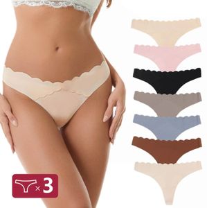 3 PCSPACK SEXY BIKINI WOMENS PANTIES ICE SILK Sömlös underkläder Solid Low Rise Thong Ladies Gstring Panty SXL 240407