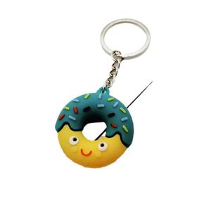 Keychains Lanyards Ny söt Donut Keychain Simulated Food Key Chain Car Dessert Bag Pendant PVC Soft Gum Gift Jewelry K6068 Q240403