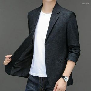 Erkekler 2024 Erkekler Koyu Gri İnce Fit Blazers Bahar Sonbahar İş Rahat Takımları Örgü Kumaş Ceketleri Tüm Durumlar İçin İdeal Giysiler