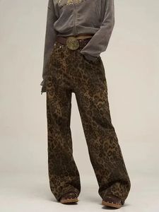 Leopard Print Y2K Dżinsy Kobiety Zwyciężone szerokie nogi dżinsowe spodnie uliczne Hip Hop Vintage luźne luźne designerskie dżinsy 240322