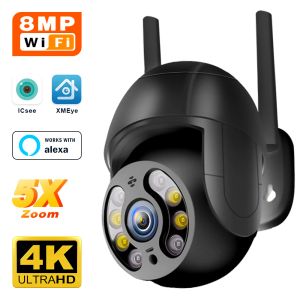 Câmeras de 8mp 4k IP Wi -Fi Câmera Auto Rastreamento automático Câmera PTZ Monitor de vigilância da câmera sem fio externo Câmera de segurança ICSEE Câmera de segurança ICSEE