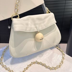 Lambskin Portable Designer Pure White With Acrylic White Ball Shoulder Bag Gold Hardware Matalasse Chain Cross Body Bag Soft Leather Luxury Makeup Bag 26.5x26.5cm