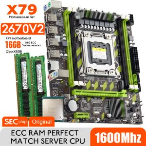 Möss Atermiter X79 Moderkort med Xeon E5 2670 V2 2PCSX 8GB = 16 GB DDR3 1600 REG ECC RAM Memory Combo Kit Set NVME SATA Server