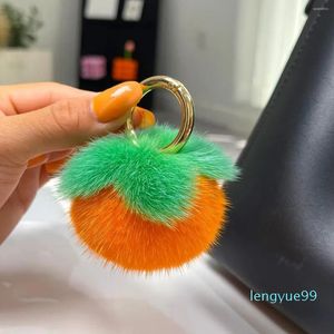 Keychains Lanyards Keychains Mini Real Persimmon Pendant Keychain Women Cute Toy Handbag Car Key Ornaments Girl Trinket Gift Accessories Ring