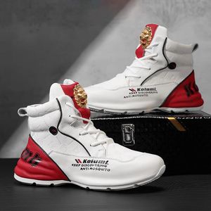 Brand men's shoes new sports casual leather shoes men's high top board shoes inside increase bag bottom small white s A2