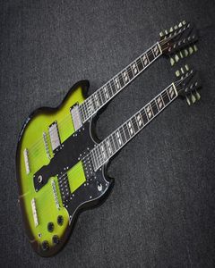 Factory Custom Double Neck Green Electric Bass and Guitar med 612 StringSeRosewood Fretboard Black PickGuardCan ska anpassas 3090720