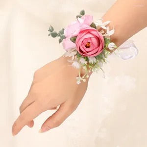 Decorative Flowers Wedding Boutonniere Artificial Hand Corsage Ceremony Wrist Corsages Flower Party Prom Accessories