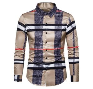 6xl 2022 Business Casual Plaid Shirt Men039s Formell Workwear Wedding Dress Slim Social Party Clothes Khaki Checked Shirt9379105