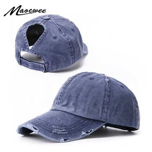 Ball Caps Retro baseball cap suitable for women outdoor sports washed hat with ponytail hole solid color simple conical conic Q240403