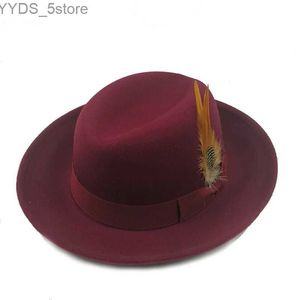 Szerokie brzegowe czapki wiadra Burger kapelusz sieciowy Trilby Classic Fedora Simple Dżentelmen Dżentelmen Vintage wieprzowina zima i jesień sombrero hombre yq240407