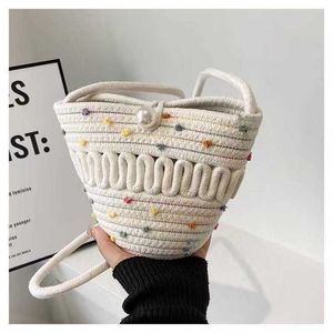 Evening Beach Bags Diagonal Grass Woven Bag Cotton Thread Mobile Phone Change Key Hollowed Out Casual and Cute Women's