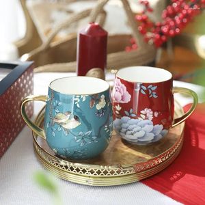 Mugs Luxury Bone China Mug Pink Blue Ceramic Coffee Water Cup Milk Drinking Tazas Tea Party Home Drinkware Gift