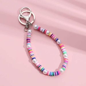 Tornari percorsi Nuovi colorate portachiavi per tallone fatti a mano Y2K Design Design Anello adorabile Face perle Sorfoscata Sunflower Star Chain Girl Teens Regalo Gioielli Q240403